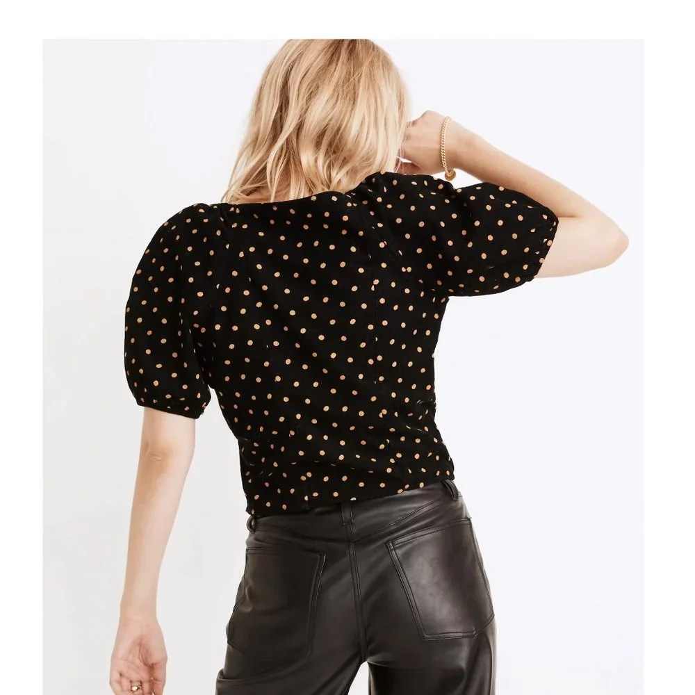 Madewell | NWT Corduroy Puff-Sleeve‎ Wrap Top in Oval Dot NC814 Sz. S